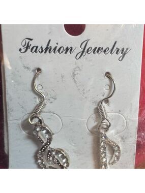 Chic Silver-toned Fashion Jewelry Musical notes Crystal Drop Earrings